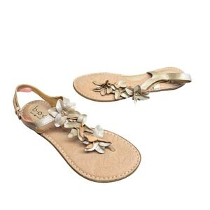 B.o.c Sandals Womens Size 10 Gold Leather Flower Thong Slingback Comfort Shoes